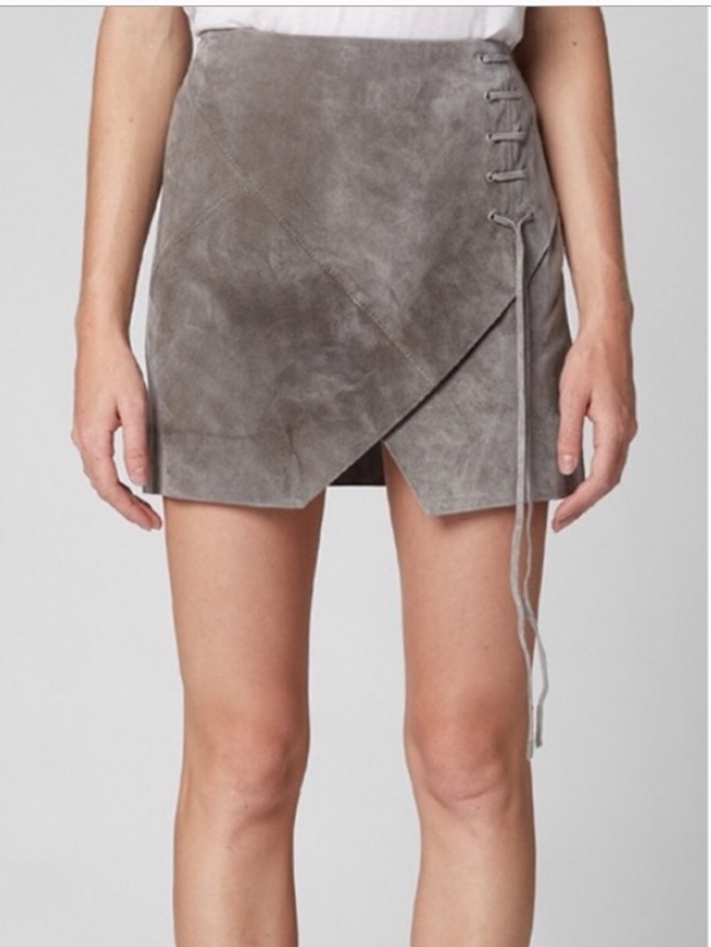 Blank NYC Soft Fog Suede Lace Up Miniskirt Grey size 10 30 L NWT Lined zip up
